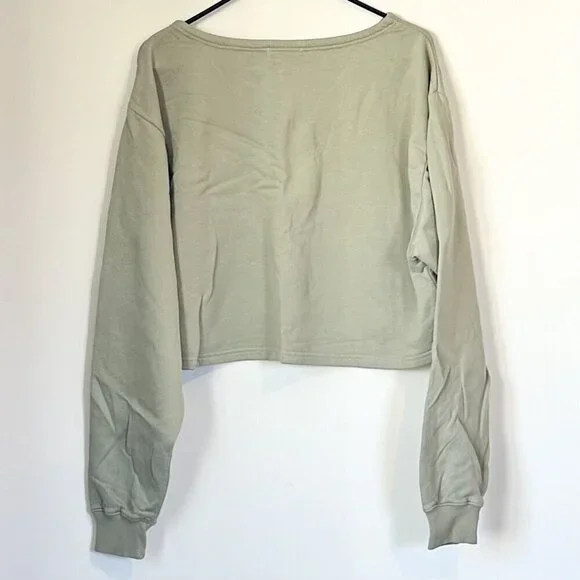 NWT Good American Essentials Green Collarless Half Zip Sweatshirt - Size 2 (M)